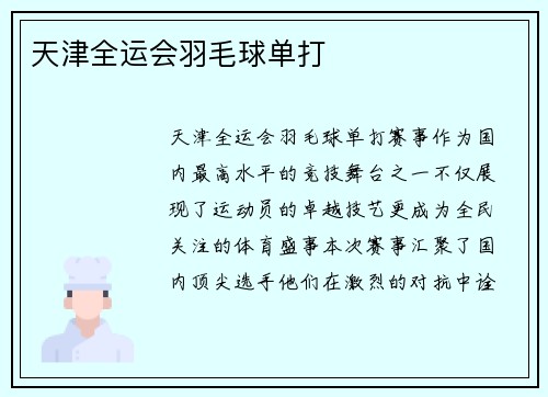 天津全运会羽毛球单打