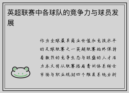 英超联赛中各球队的竞争力与球员发展