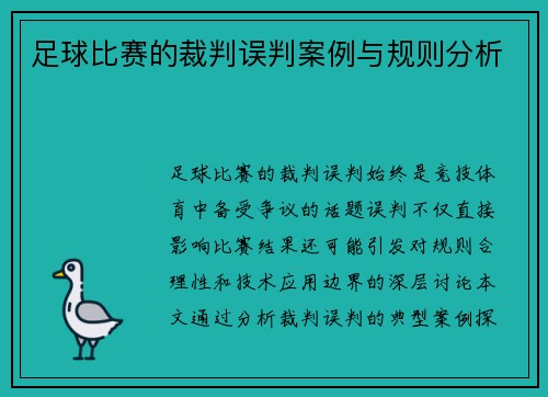 足球比赛的裁判误判案例与规则分析