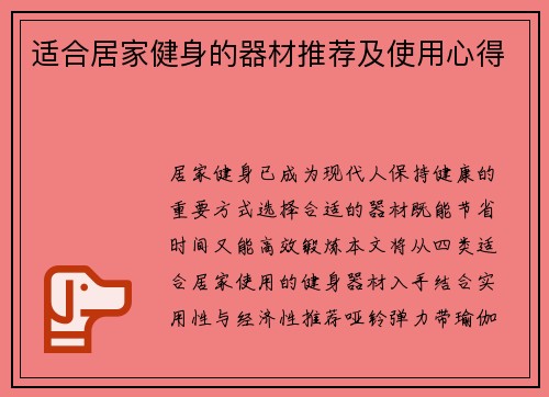 适合居家健身的器材推荐及使用心得