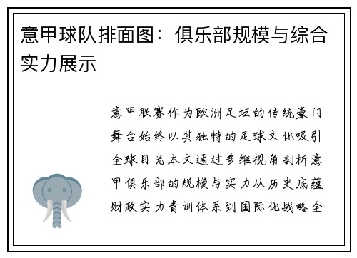 意甲球队排面图：俱乐部规模与综合实力展示
