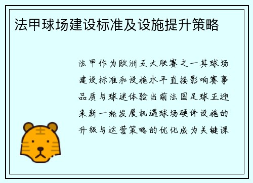 法甲球场建设标准及设施提升策略